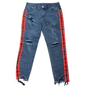 Mixology Jean Brooklyn Karma Size L Distressed Ripped Grunge Stripe 5 Pocket GUC